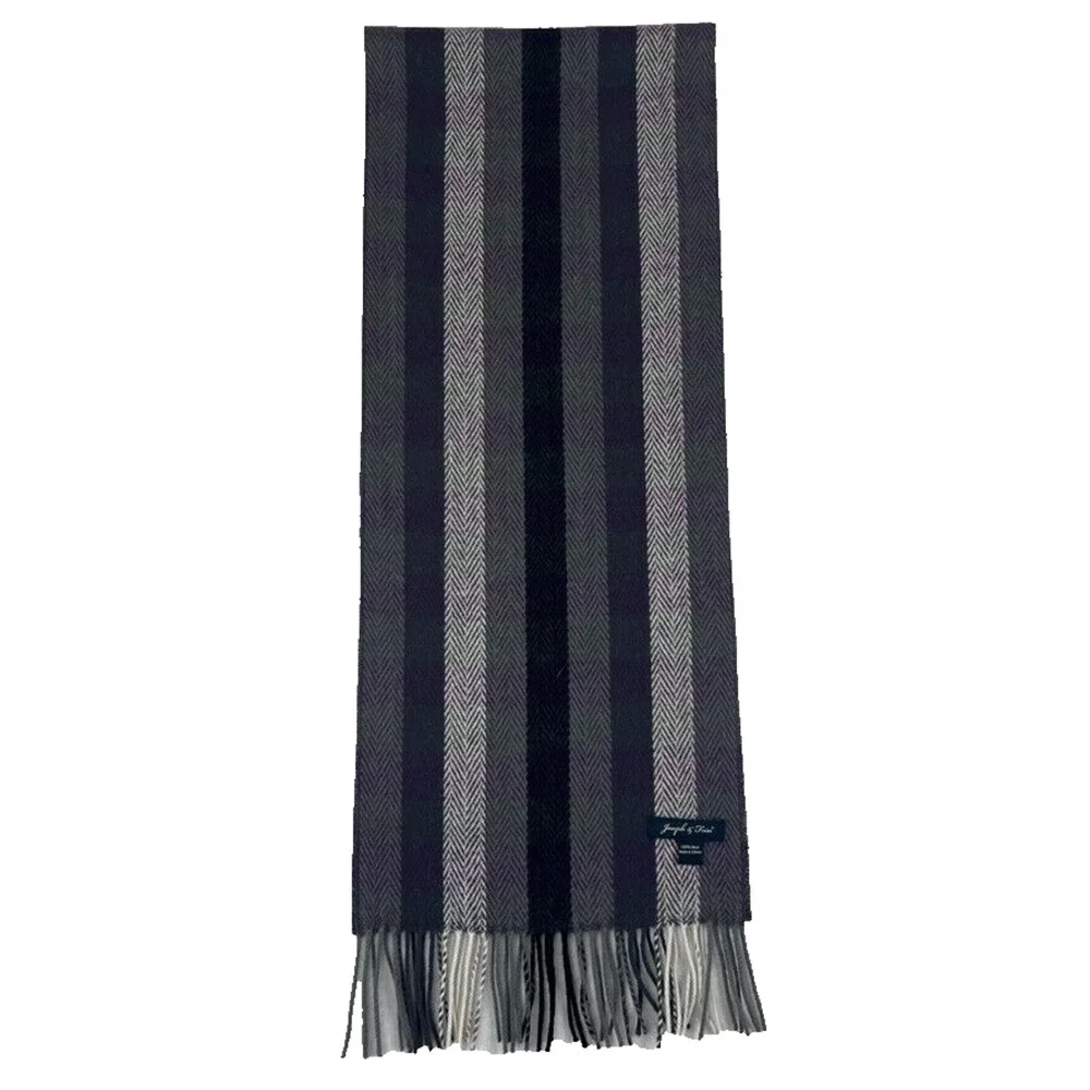 Joseph & Feiss 100% Wool Charcoal Grey Purple & Black Herringbone Winter Scarf